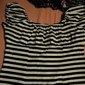 Pinup girl clothing black and white peasant top XL